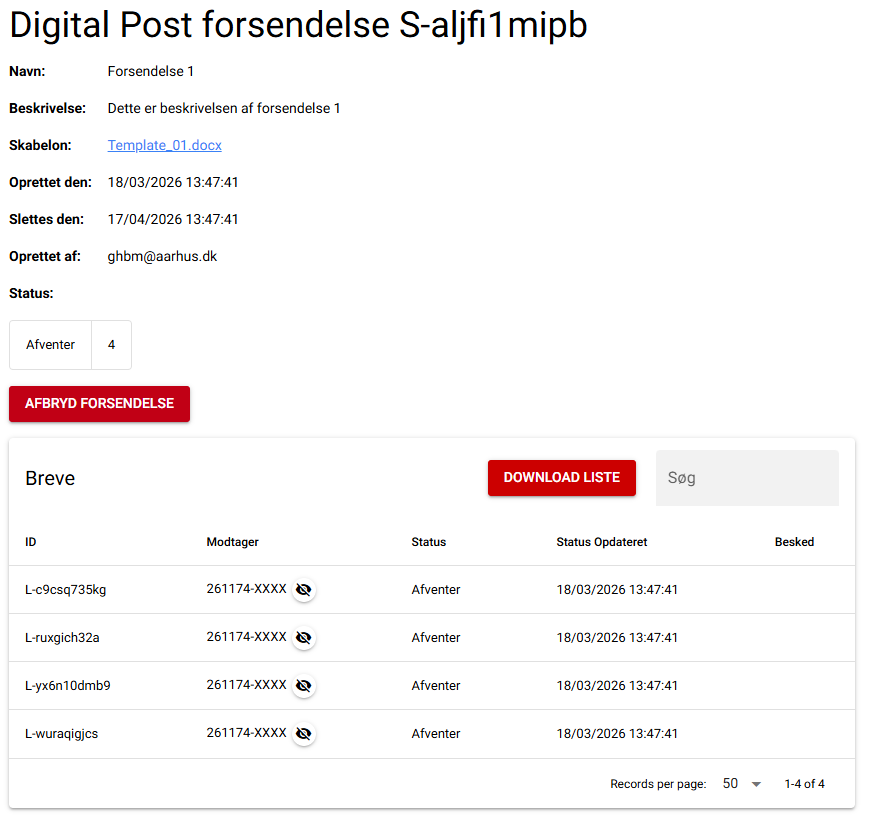 Forsendelsesdetaljer